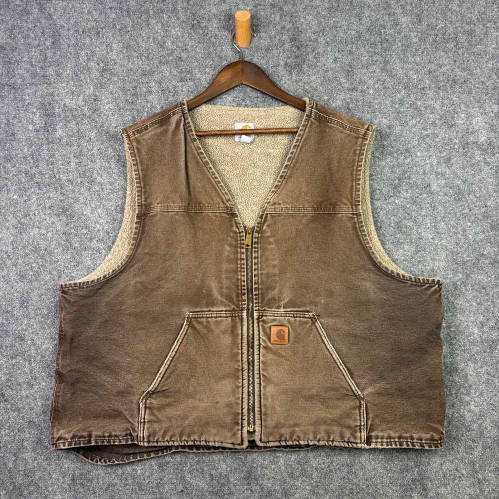 Carhartt V26-DKB Vest Mens 3XL Brown Sherpa Lined Sandstone Duck Canvas Workwear